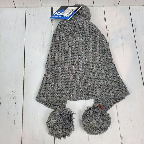 KAVU Cloud Nine Mineral Pom Pom Knit Beanie Winter Warm Grey Speckled NWT - Picture 4 of 5